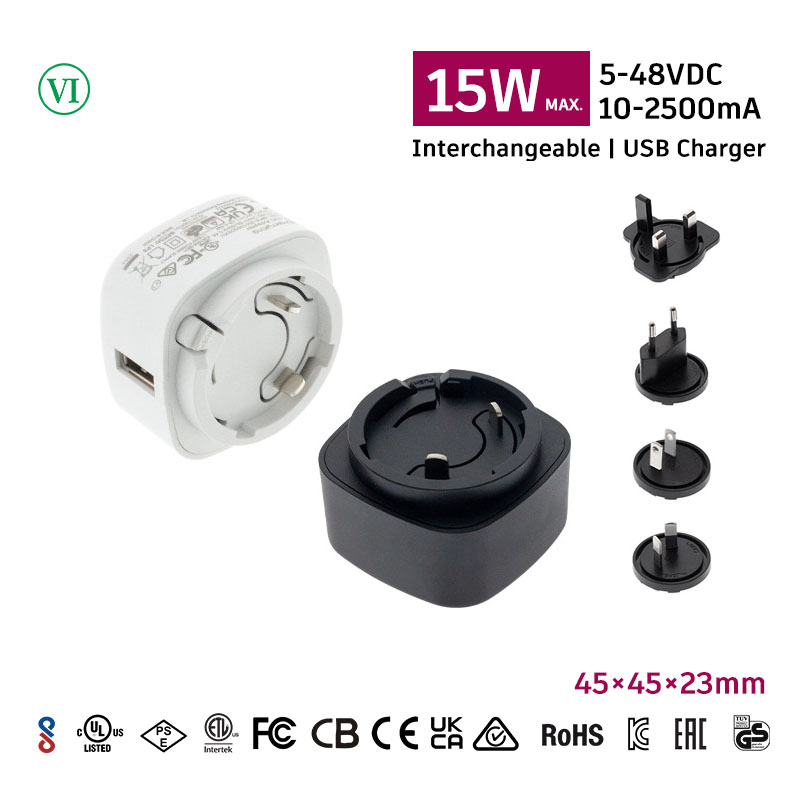 Madapter 15W max. USB charger Interchangeable Wall Mounted Power Adapter Custom power adapter