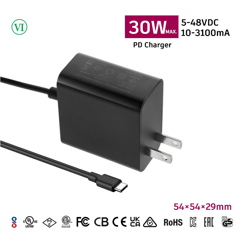 30W max. PD charger Interchangeable Wall Mounted Power Adapter Custom power adapter